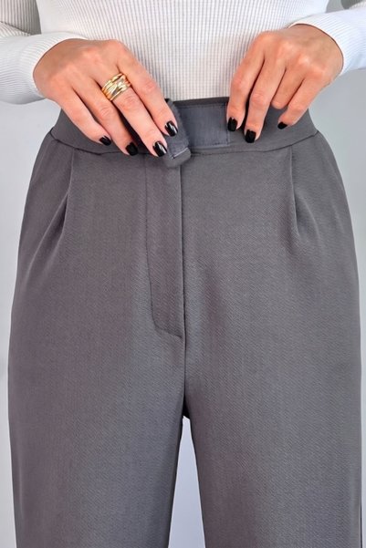 COMEOR Women's High Waist Velcro Closure Elastic Waist Zipper Pocket Lycra Smoked Palazzo Trousers