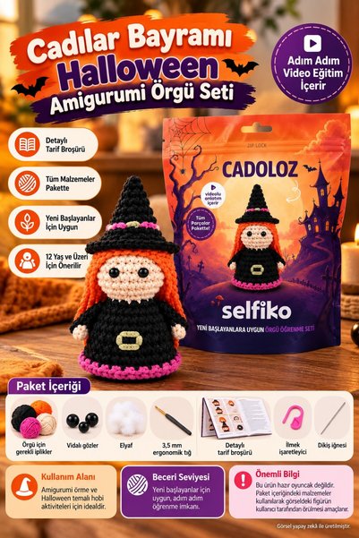 TOYFEST SELFIKO Cadoloz Cadılar Bayramı Halloween Amigurumi Örgü Seti Cadı Fi...