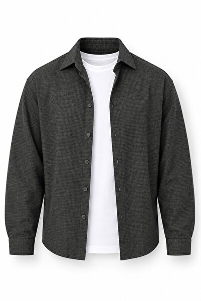 Valiberta Pixel Relaxed Fit Baumwoll-Mikro-Streifen-Flanell-Herrenhemd - Grün