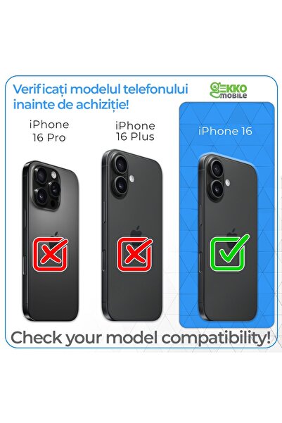Gekko Mobile Carcasă transparentă pentru iPhone 16, ultrasubțire, decupaje dedicate pentru lentile, porturi și butoane, transparentă