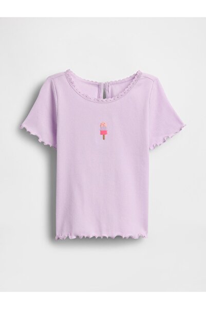 GAP Kız Bebek Lila Dondurma İşlemeli Fitilli T-Shirt