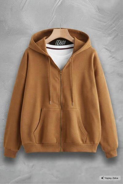 NO 601 Unisex Camel Full Zip Hooded Cardigan
