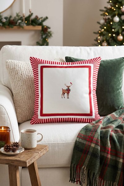 decofav Winter Whispers Red – Reindeer and Red Bird Velvet Throw Pillow Cover...