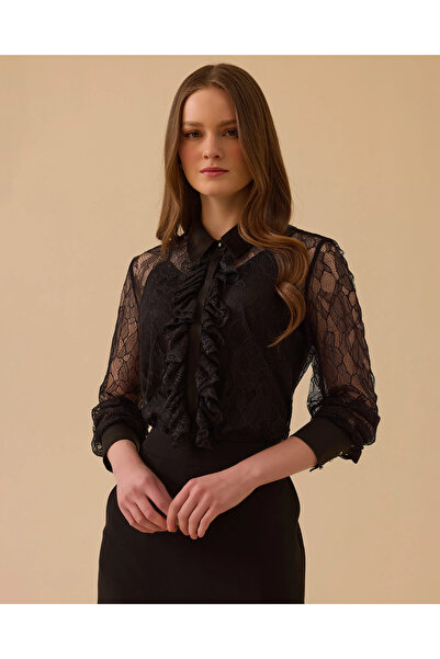 SEÇİL Bluză elegantă cu guler de cămașă și detalii din dantelă
