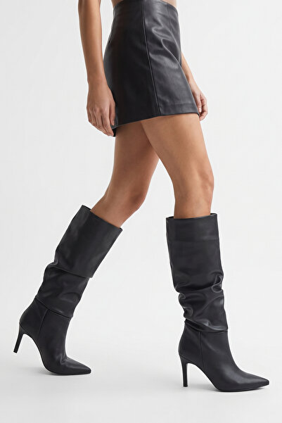Liza Shoes Cizme de damă LOİS cu toc înalt și burduf negru A033-K2008