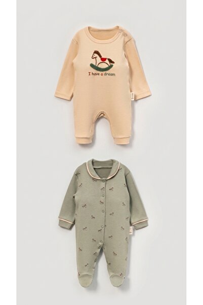 vovido kids Vovido Erkek Bebek 2'li Tulum Seti %100 Pamuk Sallanan At Nakışlı...