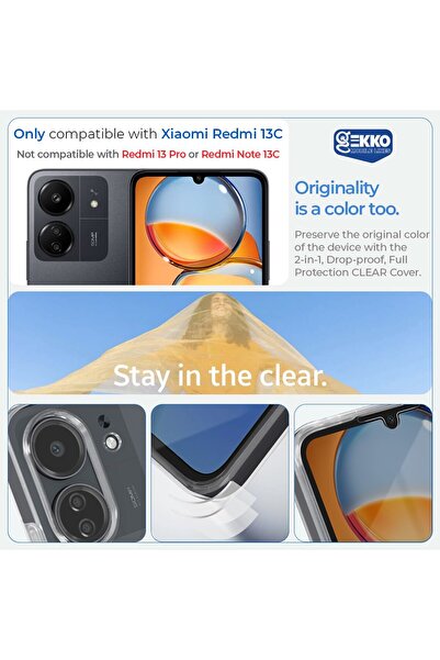 Gekko Mobile Husă integrală 360 pentru Xiaomi Redmi 13C, Protecție față și spate, Transparentă