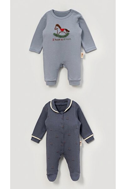 vovido kids Vovido Erkek Bebek 2'li Tulum Seti %100 Pamuk Sallanan At Nakışlı...