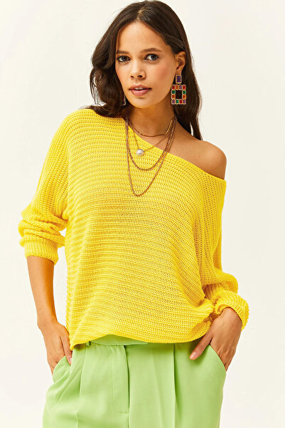 Olalook Pulover de damă galben Selanik tricot largi KZK-19000051