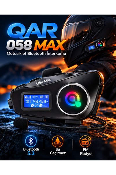 QAR Q58-Max Motosiklet Kask Bluetooth Kulaklık İnterkomlu LCD Ekranlı Su Geçirmez Gürültü Önleyici Kablosuz Kask İçi Kulaklık