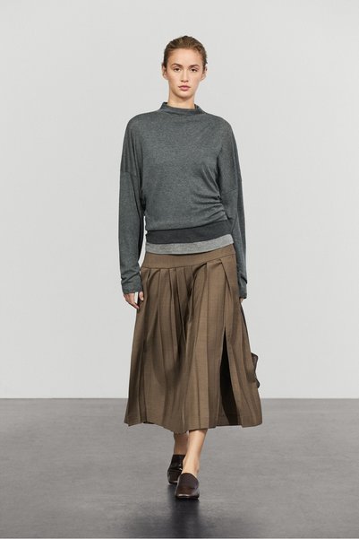 Massimo Dutti Yün karışımlı pilili midi etek