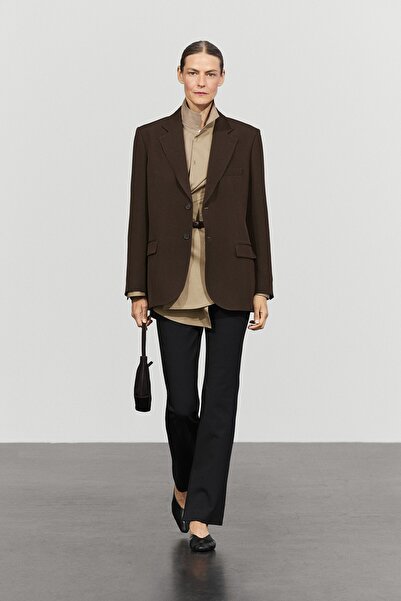 Massimo Dutti Yün karışımlı dökümlü total look blazer