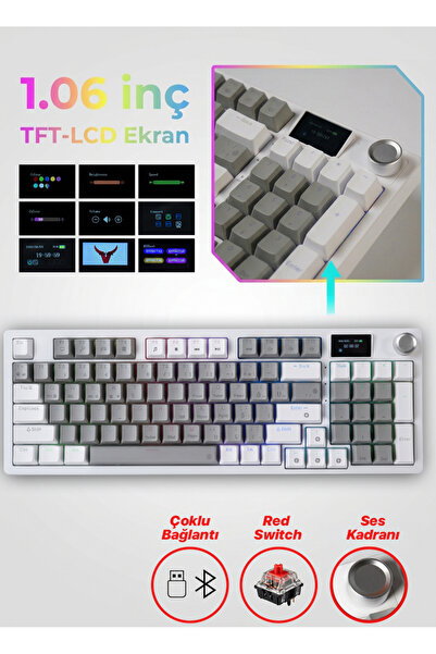 VOOKA TAARUZ KC1 RGB Kablosuz Mekanik Red Switch Oyuncu Klavyesi LCD Ekranlı ...