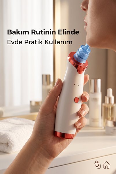 DEMPOWER 5 Başlıklı Cilt Temizleme Vakum Aleti Multifunctional Cleaning Instrument Kırmızı-beyaz Detaylı