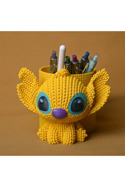 Bezos 3D Printed Knitted Pen Holder - Desktop Pen Organizer with Cute Charact...