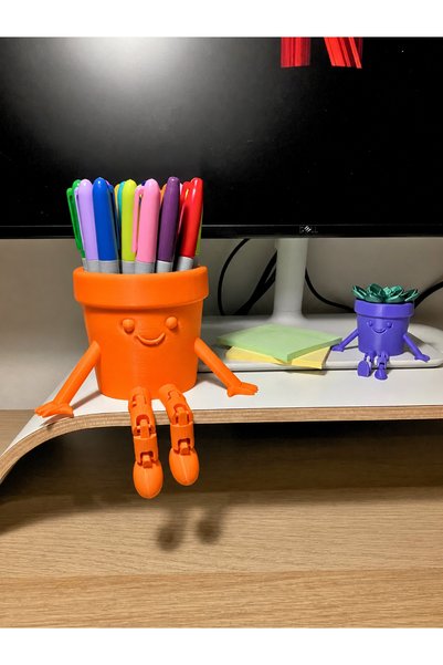 Bezos 3D Printed Movable Smiley Pen Holder - Articulated Desktop Organizer - ...
