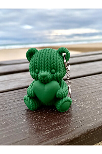 Generic Brand 3D Printed Heart Knitted Teddy Bear Keychain - Cute Bag Ornamen...