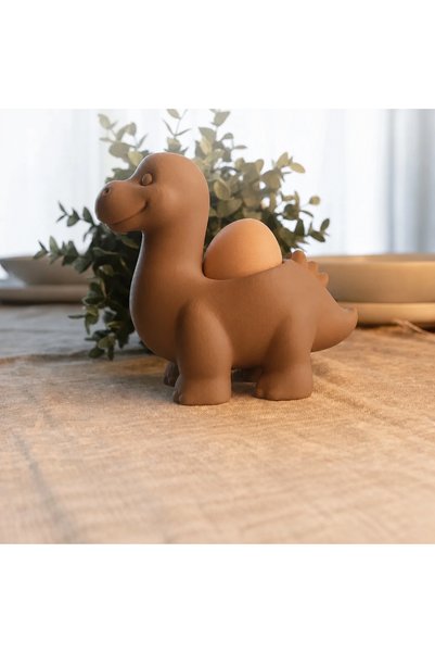 Bezos 3D Printed Dinosaur Egg Cup - Cute Eggosaurus Egg Holder - Brown