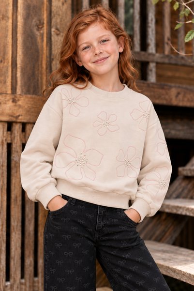 Mutlu Kids Embroidered and Stone-Set Girl's Sweatshirt