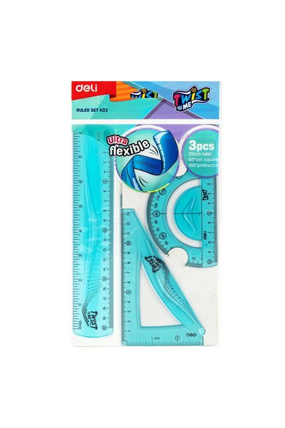 Deli 3-PIECE FLEXIBLE TWIST ME COLOR GEOMETRY SET (RULER 20, COMPASS 13CM, PR...