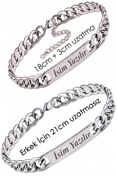 Takı Dükkanı Kişiye Özel İsim Yazılı Figaro Çelik Bileklik Kız 18cm / Erkek 2...