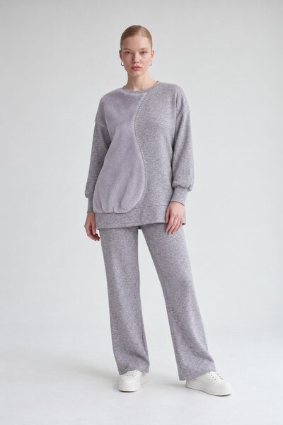 Levidor Plush Detailed Cashmere Double Set Gray