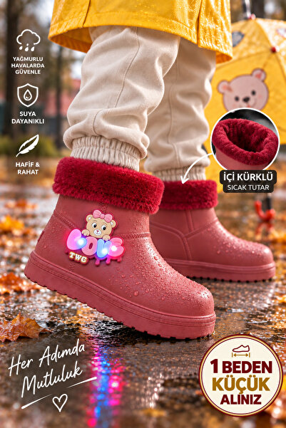 Twingomax Su Geçirmez Çocuk Kışlık Işıklı İçi Kürklü Yağmur Kar Çizme Unisex