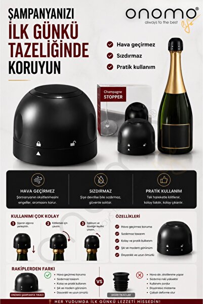 Onomo Life Vakumlu Sızdırmaz Şampanya Şişesi Tıpası