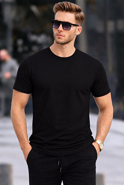 COMBİNE MİCHAİL تي شيرت أسود أساسي برقبة دائرية للرجال