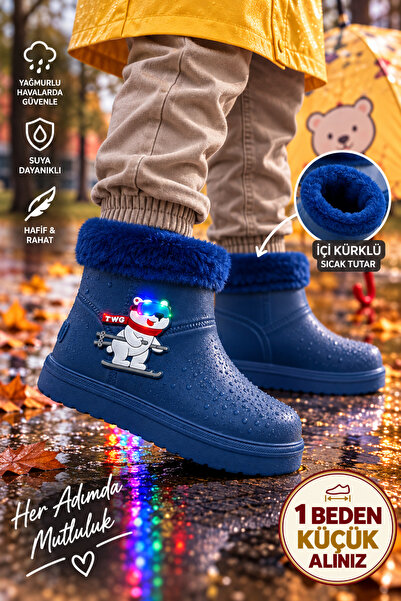 Twingomax Çocuk Kışlık Emojili Işıklı Konforlu Yağmur Çizmesi Unisex