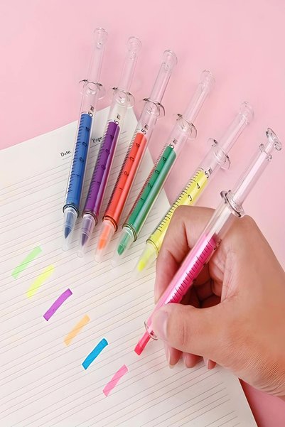 Siriderya 6 Pieces Syringe Highlighter Marker Pen