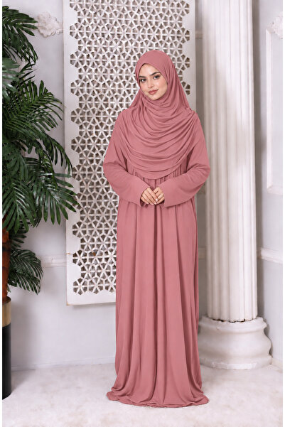Newness Fashion Forwoard Tek Parça Boydan Giymeli Namaz Elbisesi Gül Kurusu