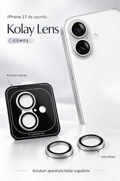 Evax [Kolay Lens] iPhone 17 Uyumlu Kolay Kurulum Aparatlı Alüminyum Çerçeveli...