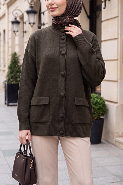 Modamorfo Cardigan casual din tricotaj cu nasturi, cu buzunare duble, cu gule...