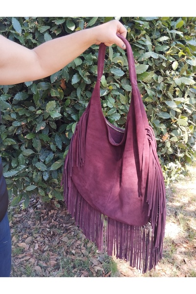Forest Western Drop Tassel Detailed Real Suede Women's Bag