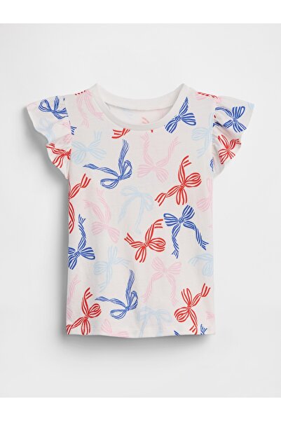 GAP Kız Bebek Beyaz Baskılı Fırfır Kol T-Shirt