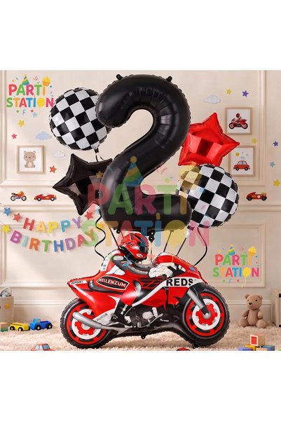 Parti Station Motorcycle Racing Engine Concept 2 Year Old Balloon Set Motorcy...