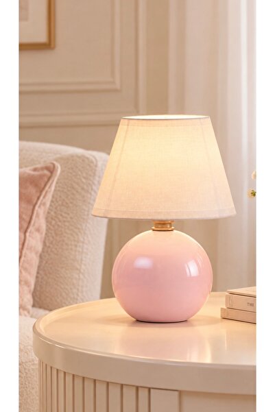 burenze Pinky Abajur Krem Şapkalı E-27 Duy Pembe Abajur Metal Gövde