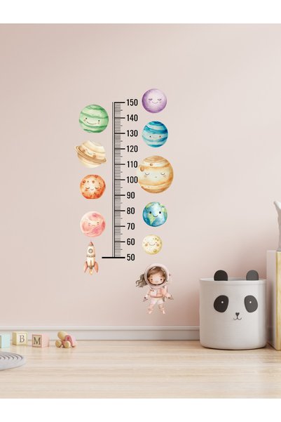 Rosa Sticker Uzay Temalı Çocuk Odası Kız Astronot Boy Ölçer Duvar Stickerı
