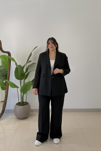 CHUL Büyük Beden Kadın Oversize Astarlı Blazer Ceket Takım - Siyah