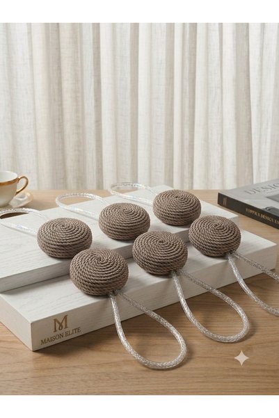 FEDA İSTANBUL Magnetic Curtain Latch with Rope Wrap 6 Pieces Round Mink