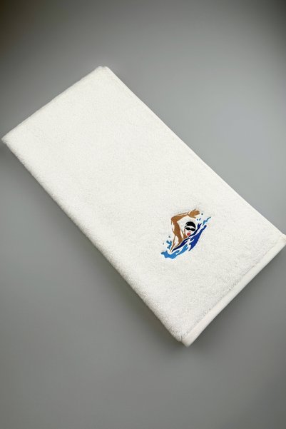 RunGear Up 100% Cotton Embroidered Swimming Sports Towel - Ultra Absorbent White Pool Towel - Premium Series Cotton Towel