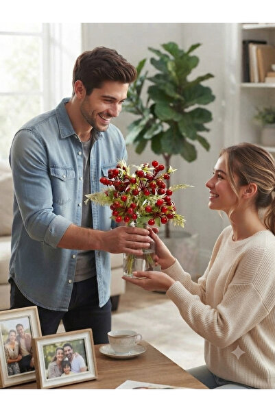 Lilac Home Yapay Çiçek 5 Dallı Yoğun Yapraklı Kokina Demeti 2027 Yılına Özel Üretim Yılbaşı Christmas bitkisi