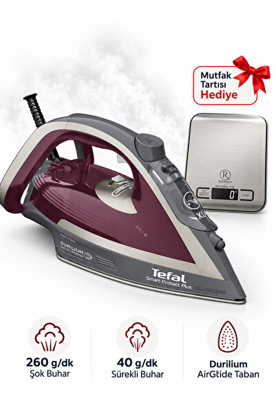 TEFAL Smart Protect Plus 260 g/dk Şok Buhar Buharlı Ütü FV6870 Mutfak Tartısı Hediye (Onerous)