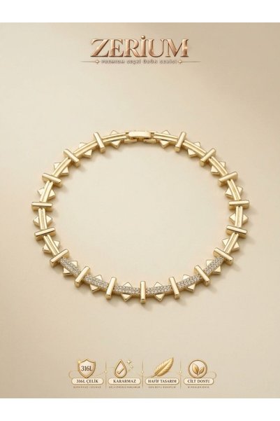 ZERİUM 316L Steel Women's Bracelet with Zircon Stone Geometric Arrowhead Model