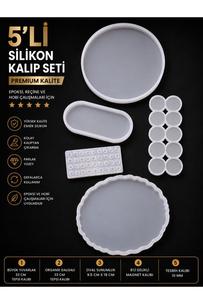 stonechem 5’li Premium Silikon Kalıp Seti – Epoksi Reçine Tepsi, Magnet ve Te...