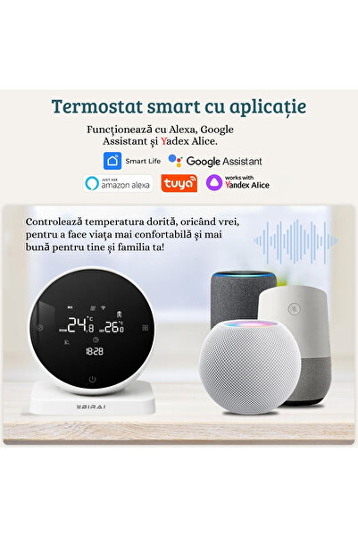 BIRAI Termostat inteligent WiFi cu receptor RF, control prin aplicație, Alexa și Google, alb