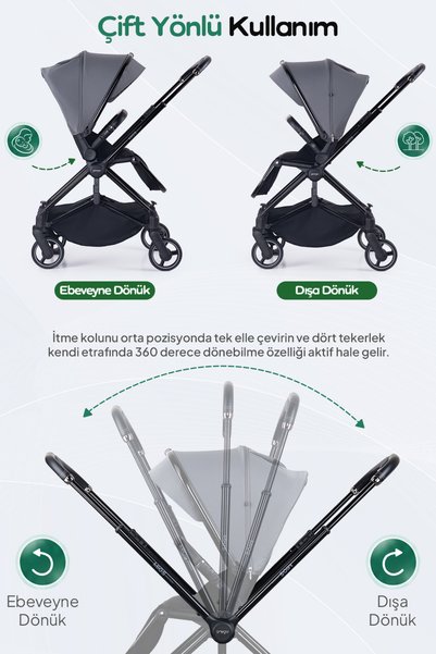 Prego Mios Premium İ-Size Koldan Çift Yönlü Travel Bebek Arabası