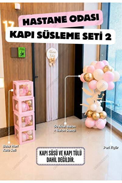 Peri Figürlü Hastane Odası Süsleme Seti | Balon Standı • Pembe BABY Harf Kutu Seti • 50 Adet Balon