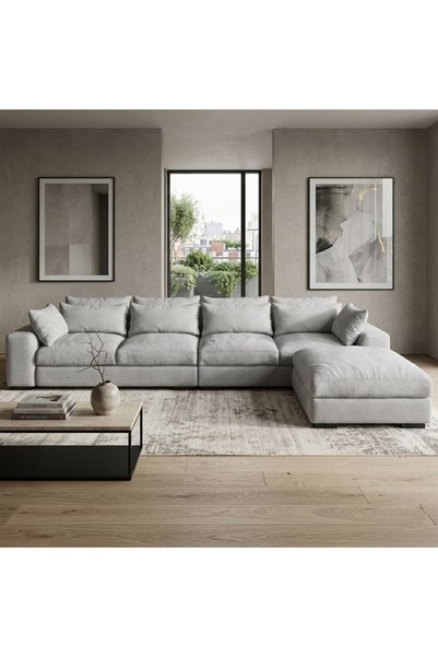 homejoyz | Sleek Scandinavian L-Shape Sofa - Light Gray - 300x200x90x80 cm